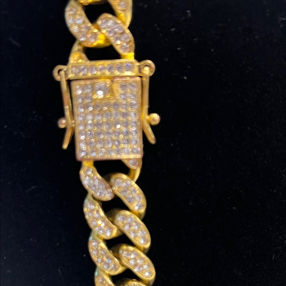 Gold Pavé Cuban Link Necklace UNISEX BRAND NEW 18in - Picture 2 of 4